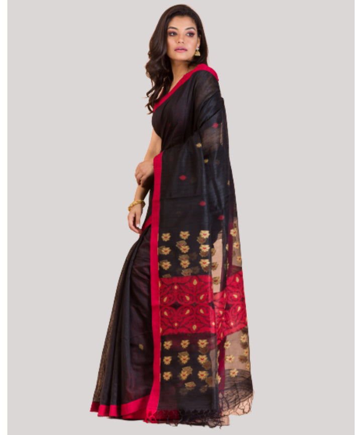 Black red handwoven matka silk bengal saree