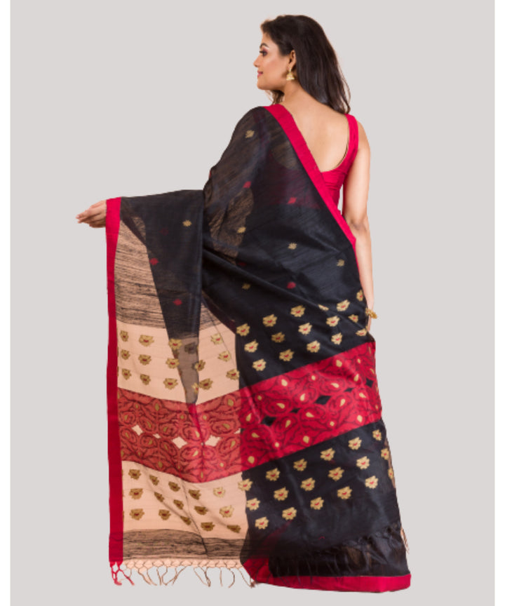Black red handwoven matka silk bengal saree
