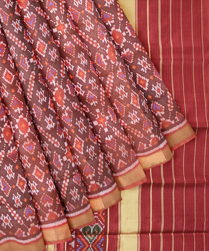 Brown and maroon silk handloom patola saree