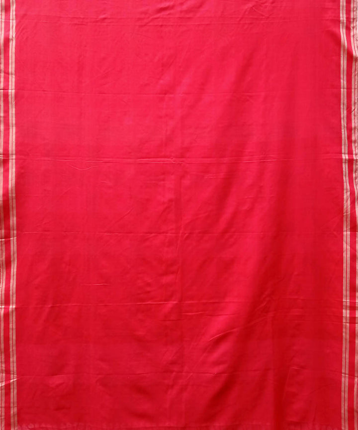 Red yellow handwoven extra weft cotton saree