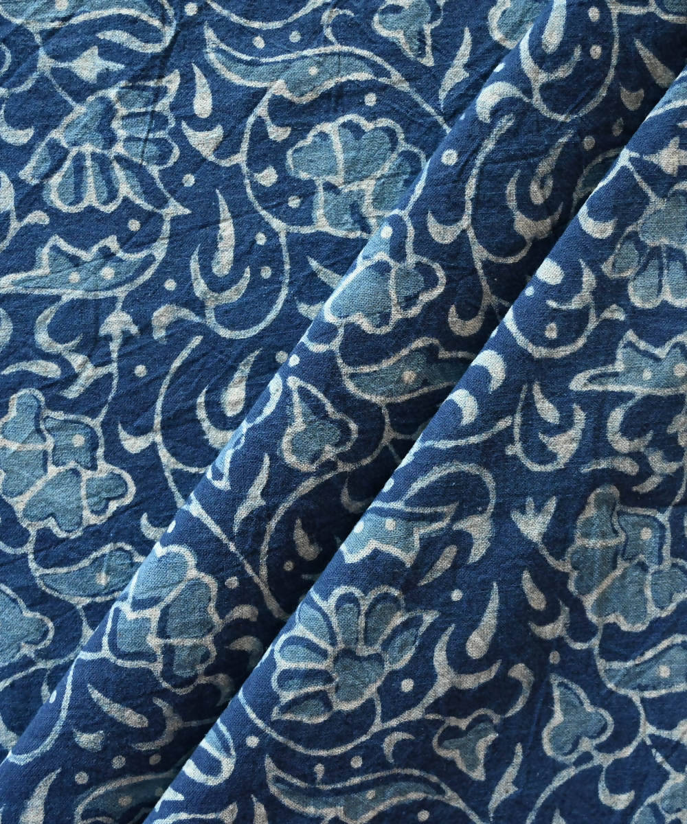 Dark indigo hand block print handspun handwoven cotton fabric – GoSwadeshi