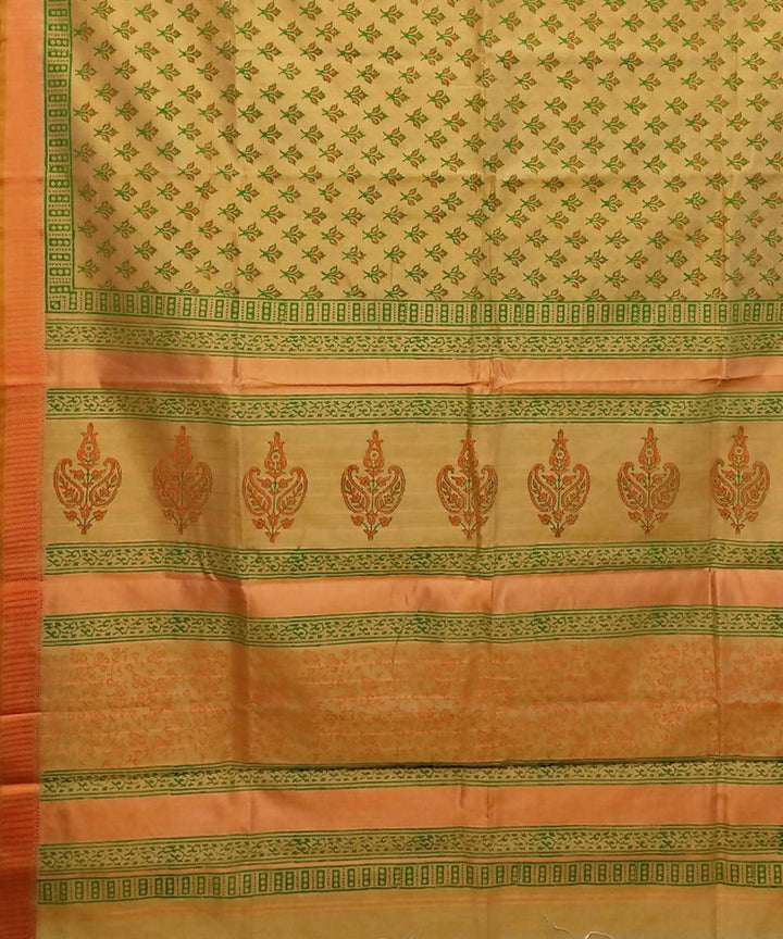 Golden yellow handwoven cotton silk maheshwari saree