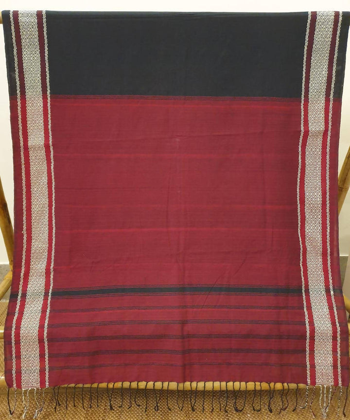 Black maroon handwoven bodo motif cotton assam saree