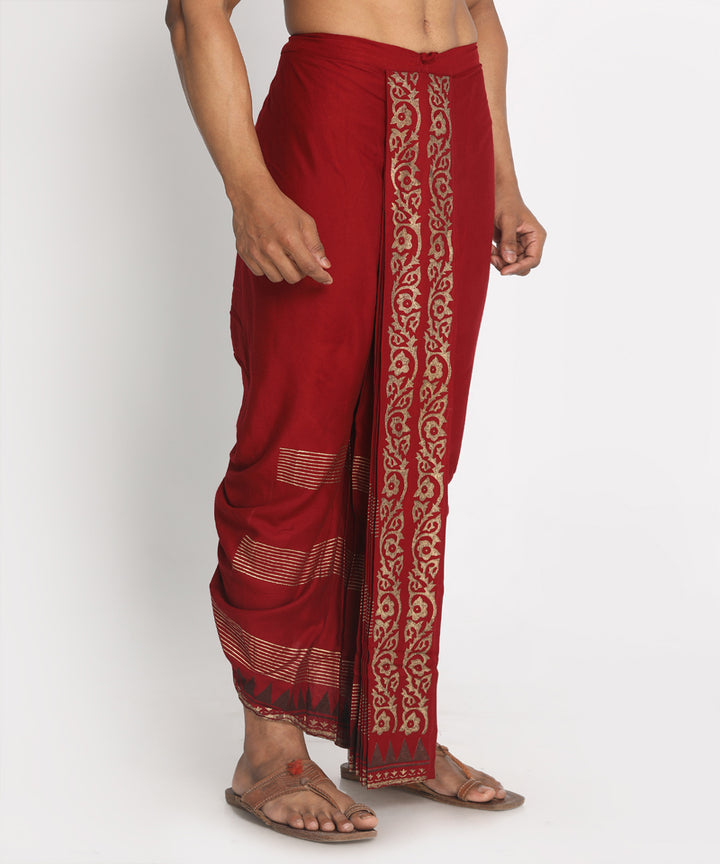 Maroon cotton ready to wear stitched handblock print dhoti
