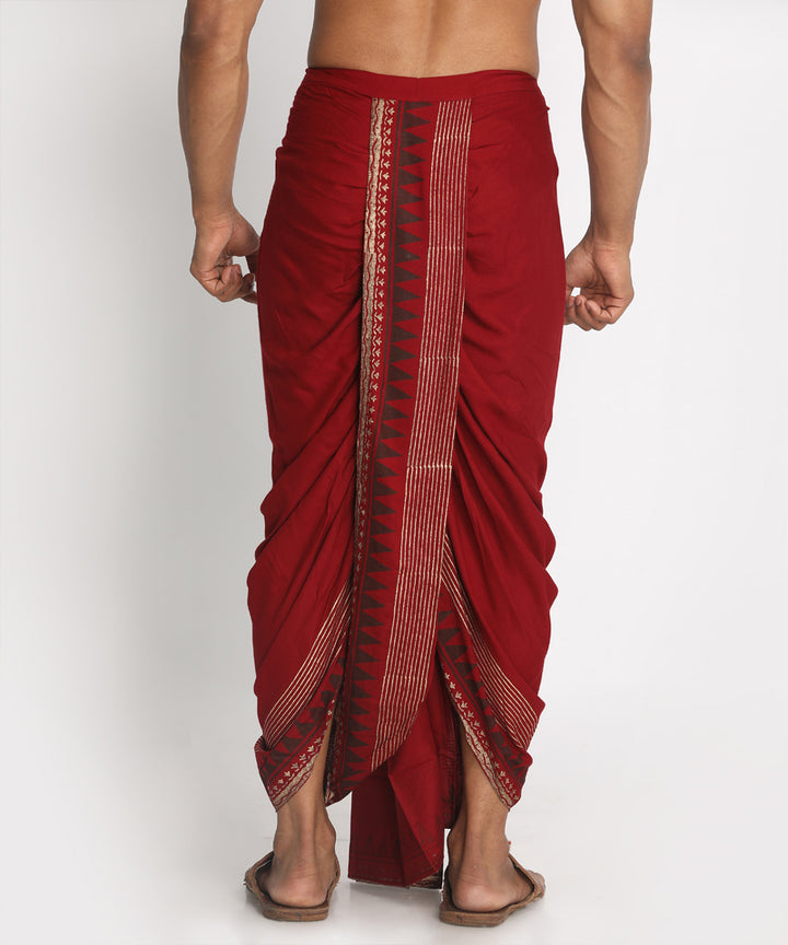Maroon cotton ready to wear stitched handblock print dhoti