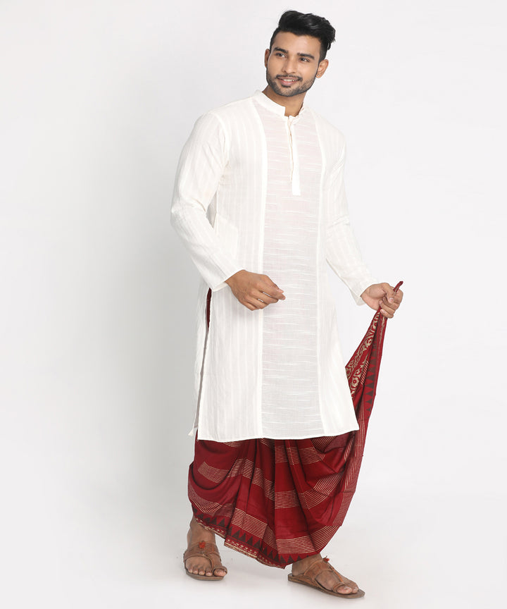 Maroon cotton ready to wear stitched handblock print dhoti