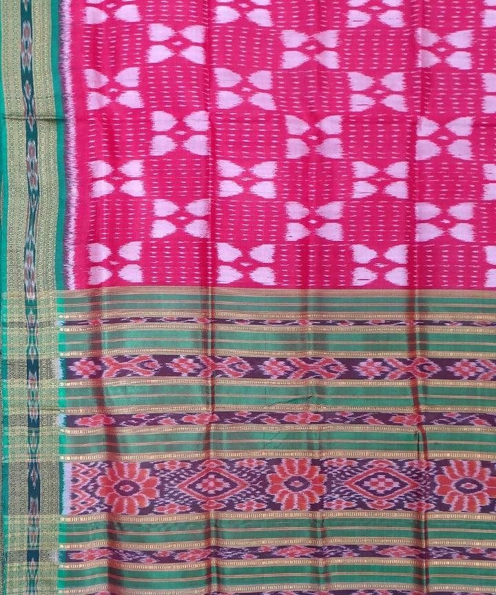 Khandua Pink Green Handloom Silk Saree