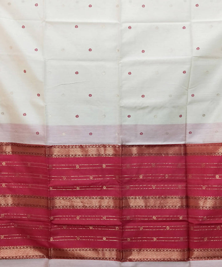 Anti flash white red handwoven cotton silk maheshwari saree