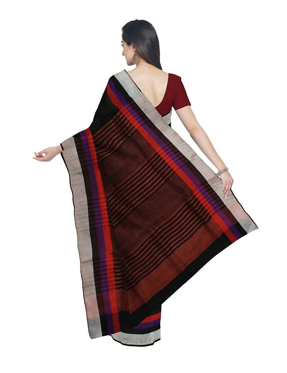 Black with Red Handwoven Linen Saree