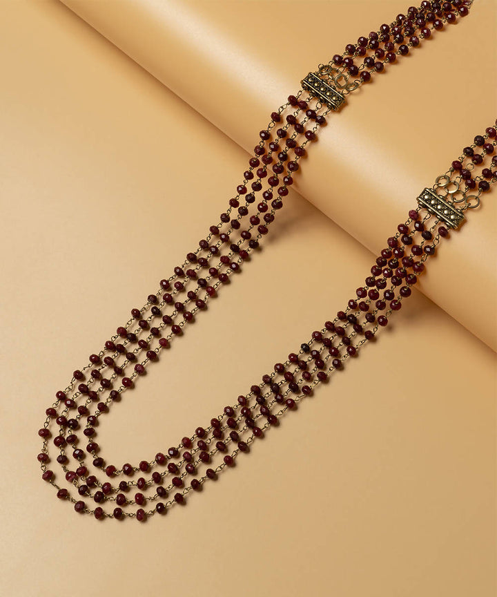 Ruby red handcrafted multi strand semi precious gemstone necklace