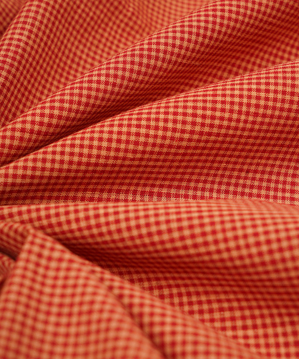 Cream red hand woven micro checks cotton mangalagiri material