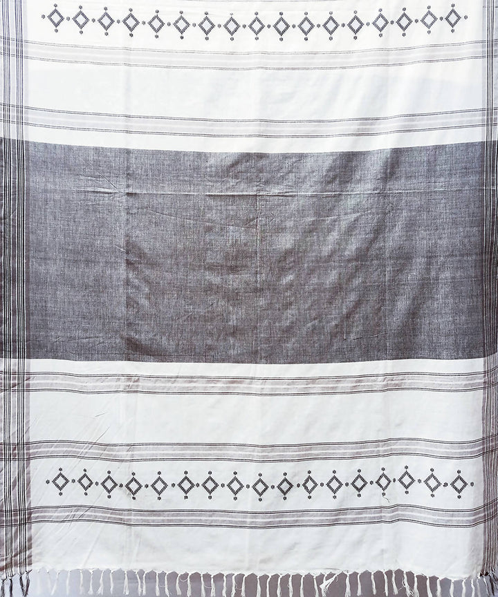 White grey handwoven extra weft cotton saree