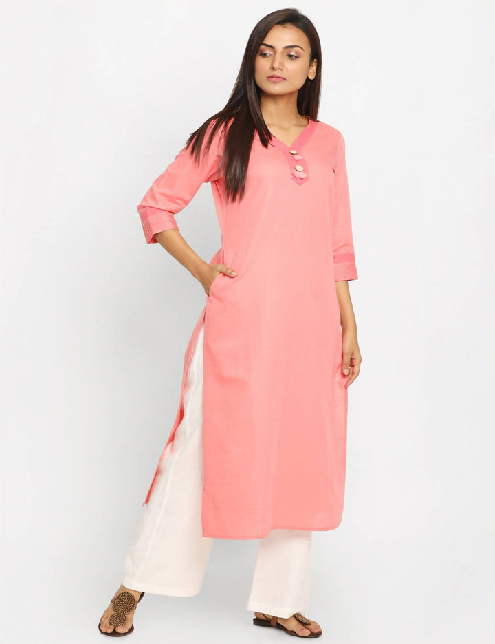 Peach pink Handwoven Cotton Kurta