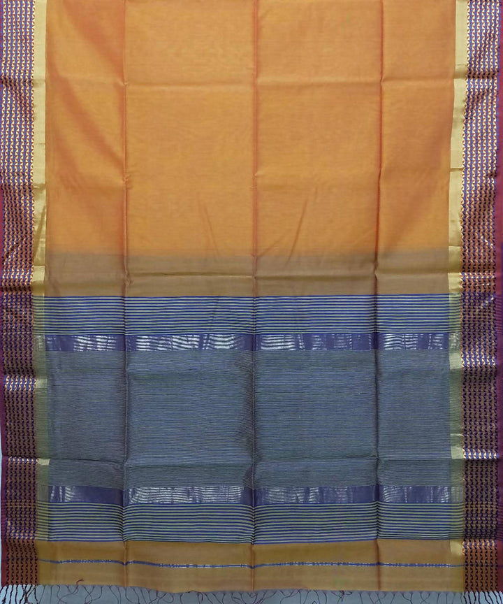 Mustard yellow handwoven cotton silk maheshwari saree