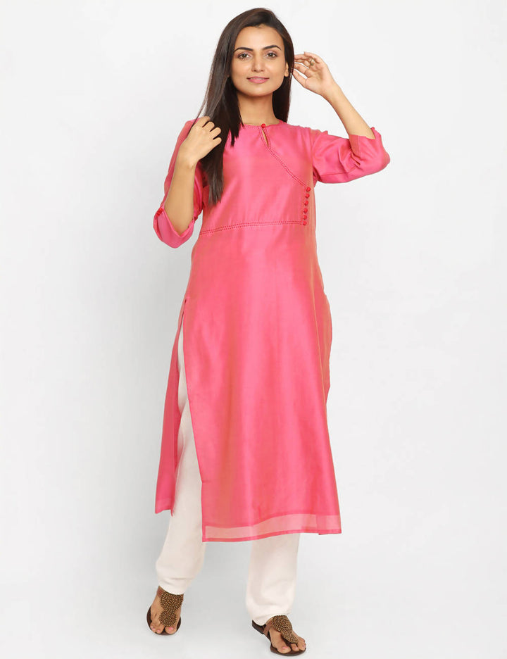 Pink Chanderi Sico Handwoven Kurta