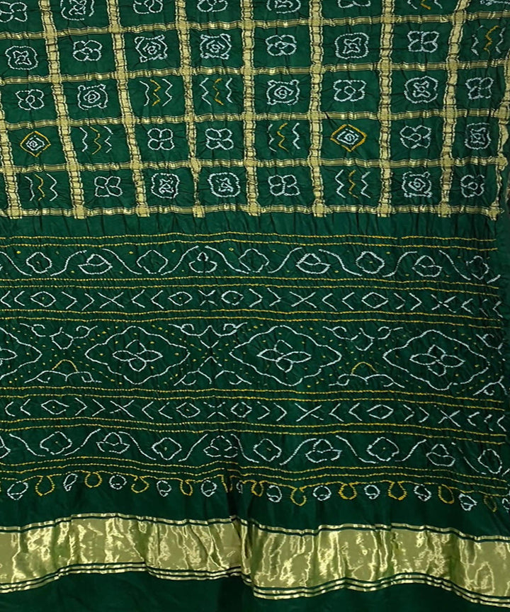 Dark green hand printed bandhani gajji silk saree