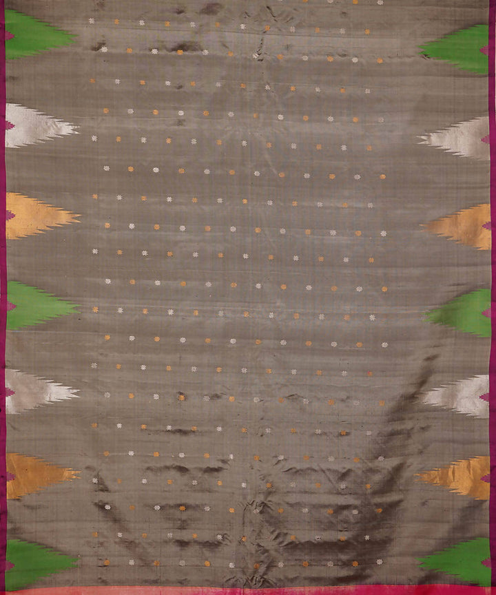 Grey handwoven silk gadwal saree