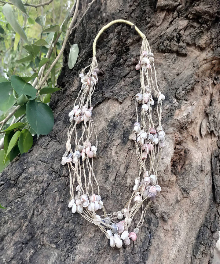 handcrafted layered jute shell Tribe Vibe necklace