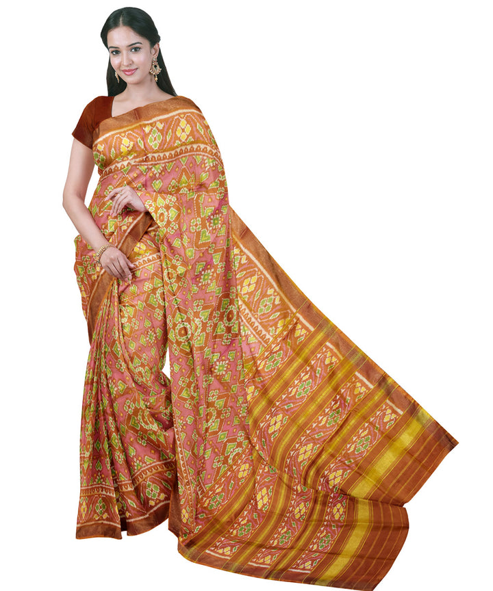 Orange silk handwoven patola saree