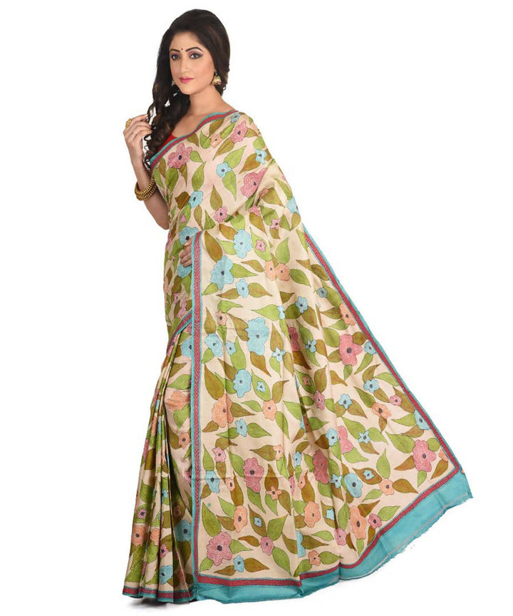 Green exclusive bengal tasar saree with hand embroidery work