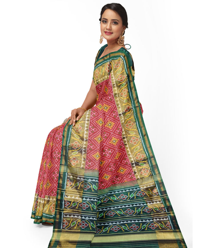 Red with dark green silk handloom patola saree