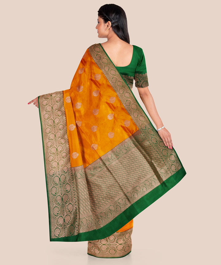 Mustard and bottle green silk handloom banarasi saree