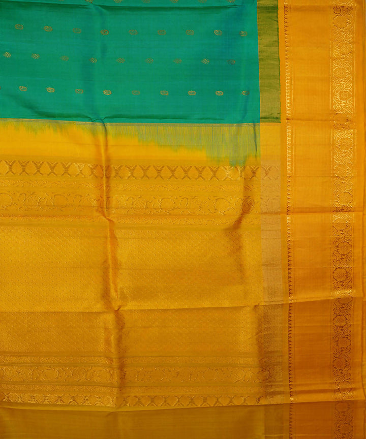 Cyan green yellow handwoven silk gadwal saree