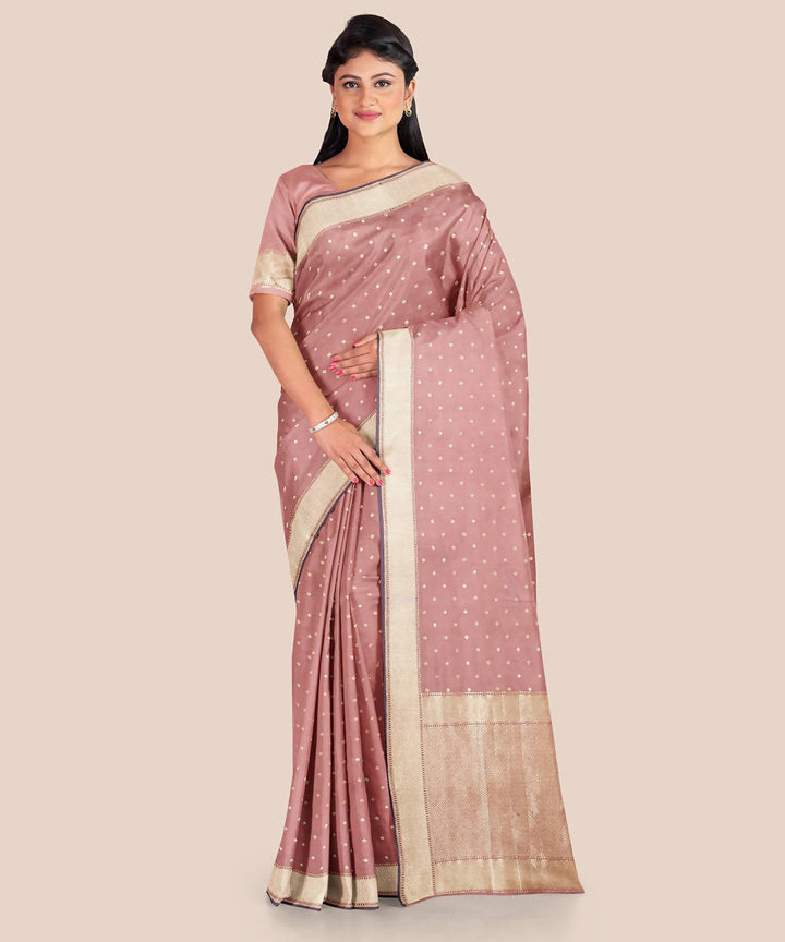 Dark peach handwoven silk katan banarasi saree