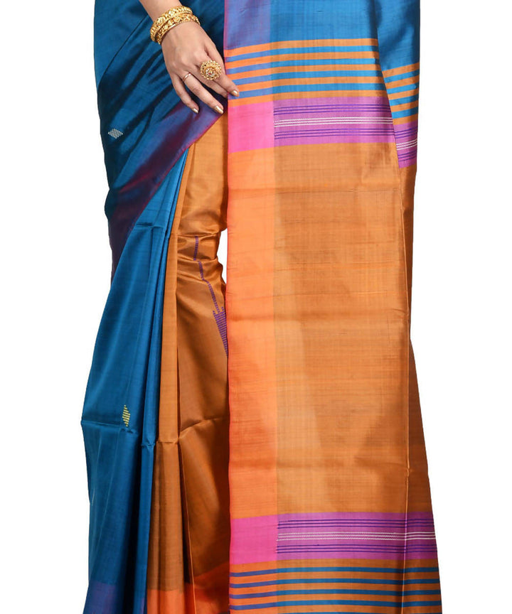 Resham shilpi cyan blue bengal silk saree with handwoven design