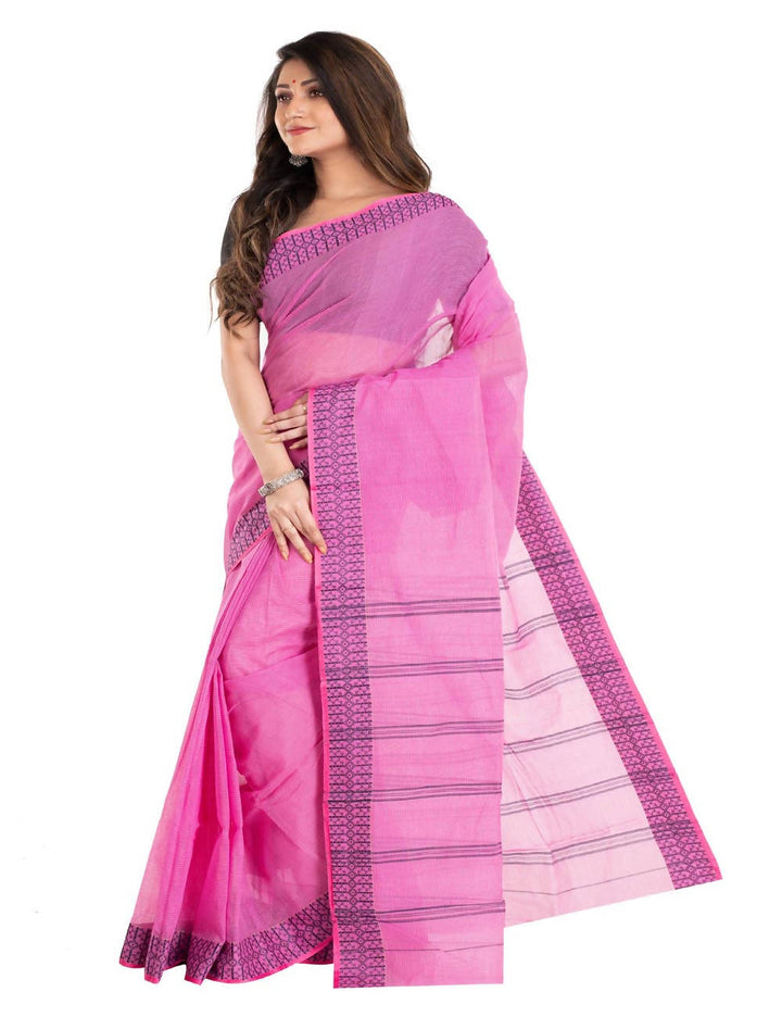 Light pink bengal dhaniakali cotton handloom saree