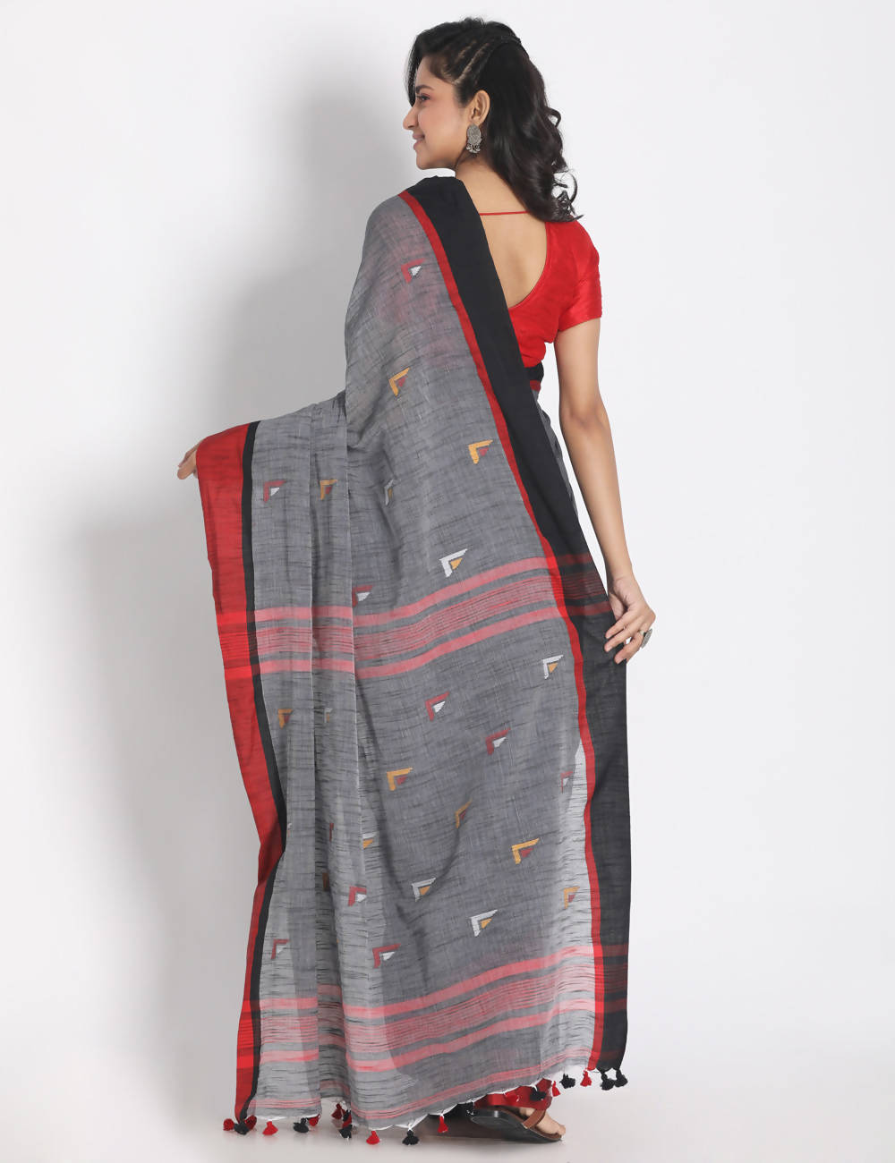 Grey handspun handwoven cotton saree