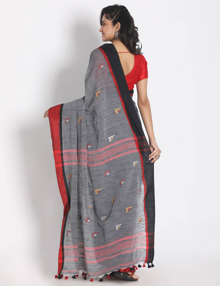 Grey handspun handwoven cotton saree