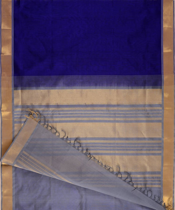 Blue kanjivaram silk cotton saree with grey border