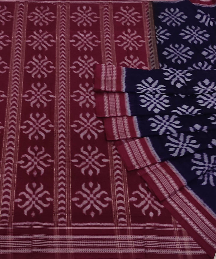 Navy blue with maroon cotton handloom sambalpuri saree