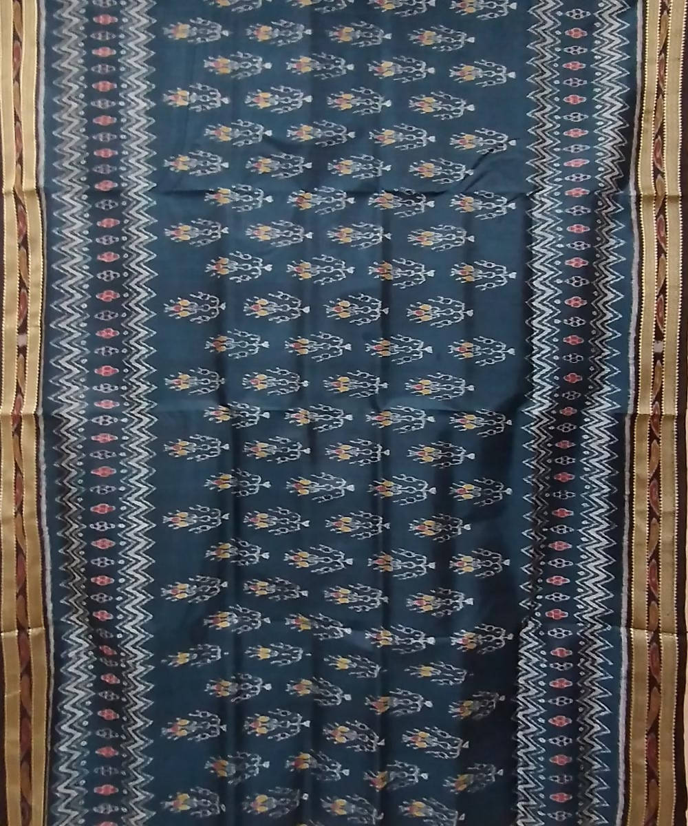 Multicolor dark grey handwoven silk khandua saree