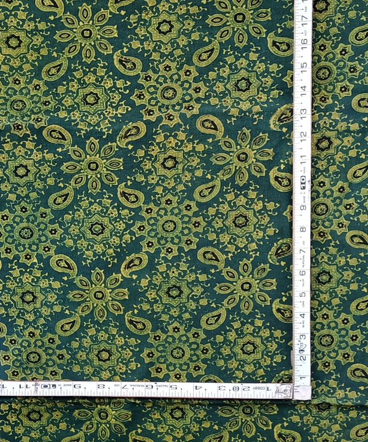 2.5m Green yellow ajrakh print handspun handloom cotton kurta fabric