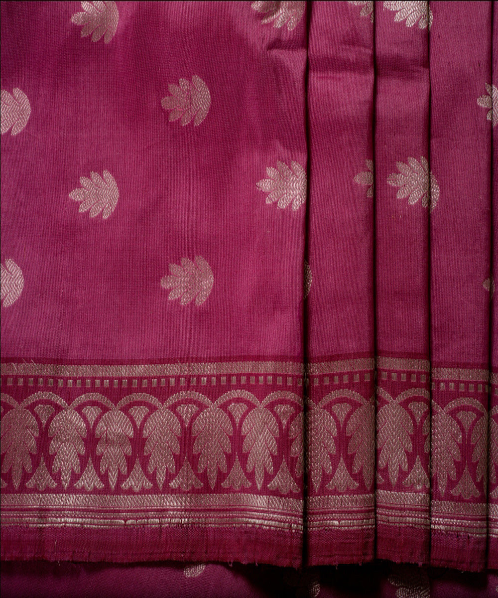 Lavender handwoven phekwa buti cotton silk banarasi fabric