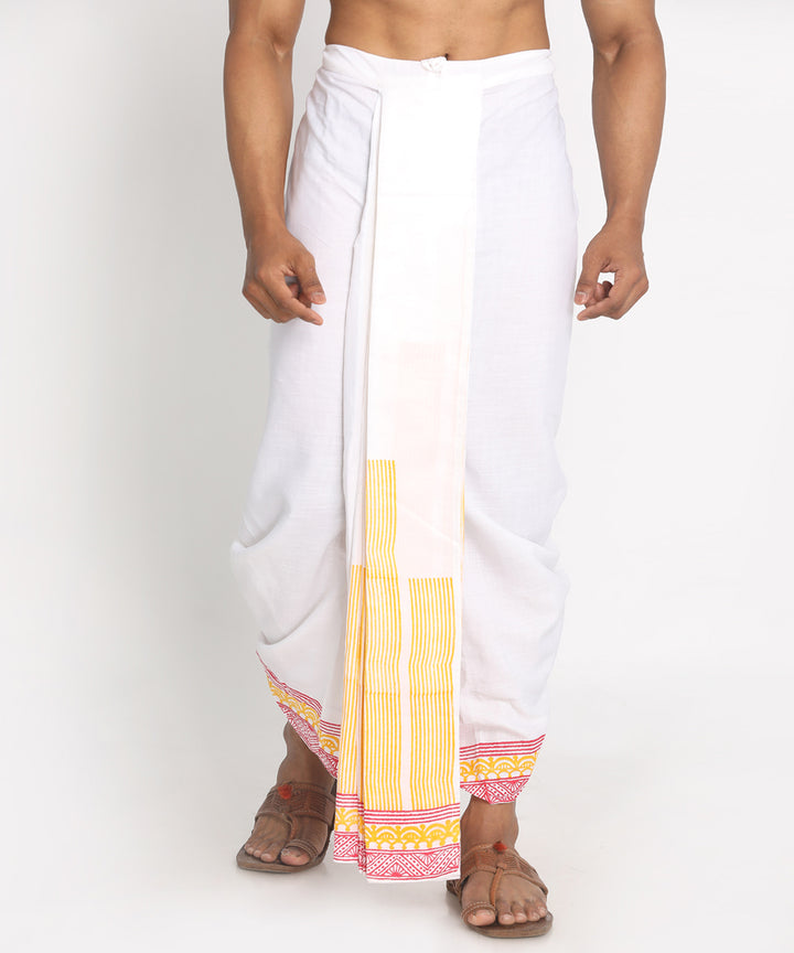 White cotton ready to wear stitched handblock print dhoti