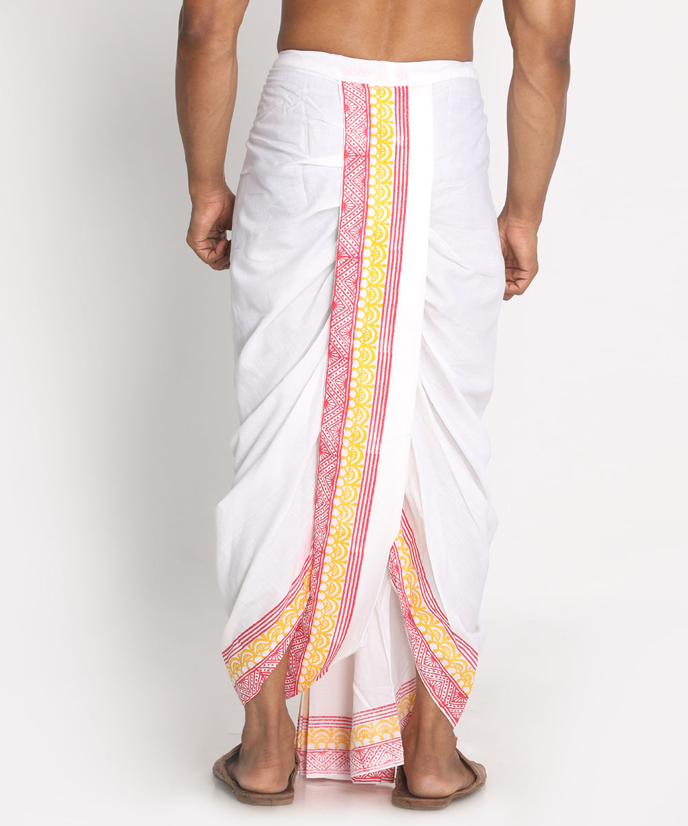 White cotton ready to wear stitched handblock print dhoti