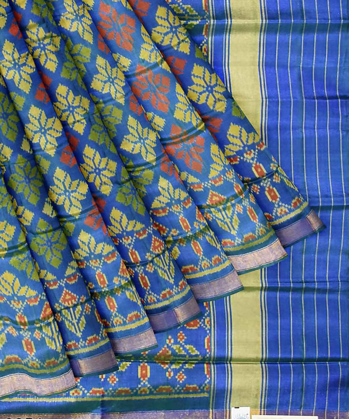 Cyan blue handwoven patola silk saree