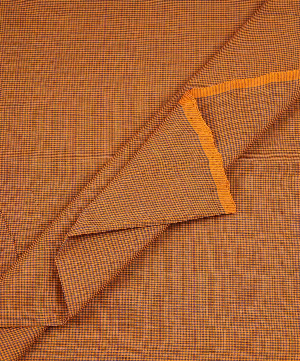 Blue mustard handwoven micro checks cotton mangalagiri fabrics