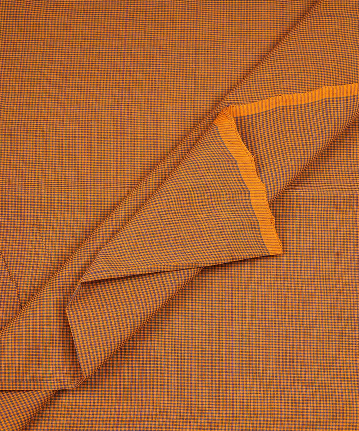 Blue mustard handwoven micro checks cotton mangalagiri fabrics