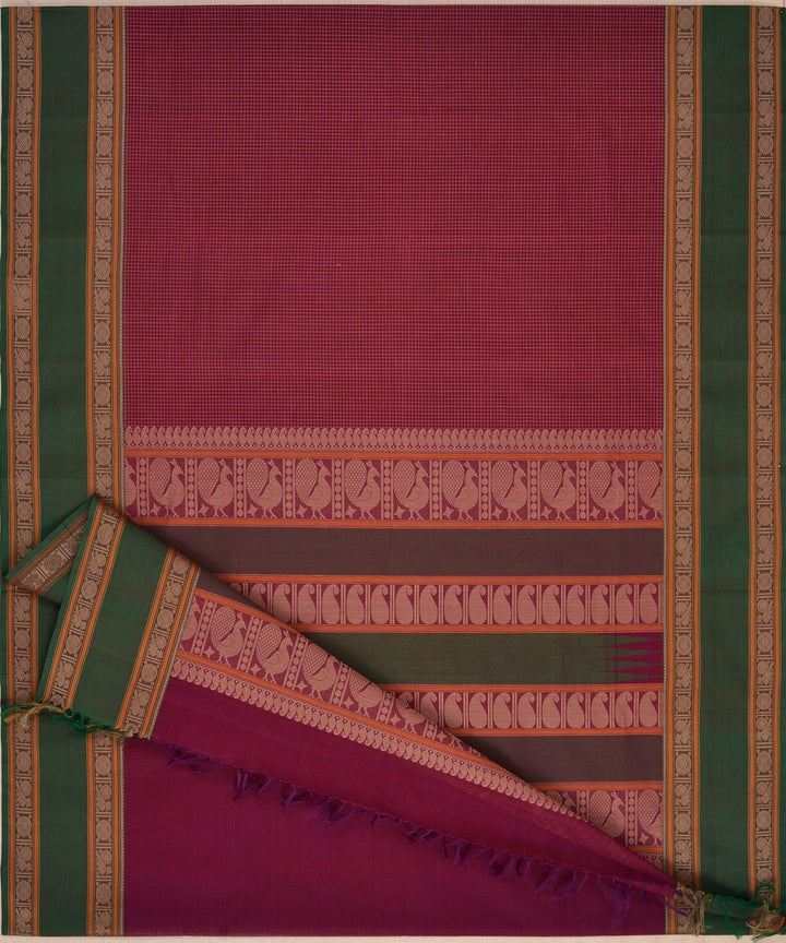 Purple checks handwoven kanchi cotton saree