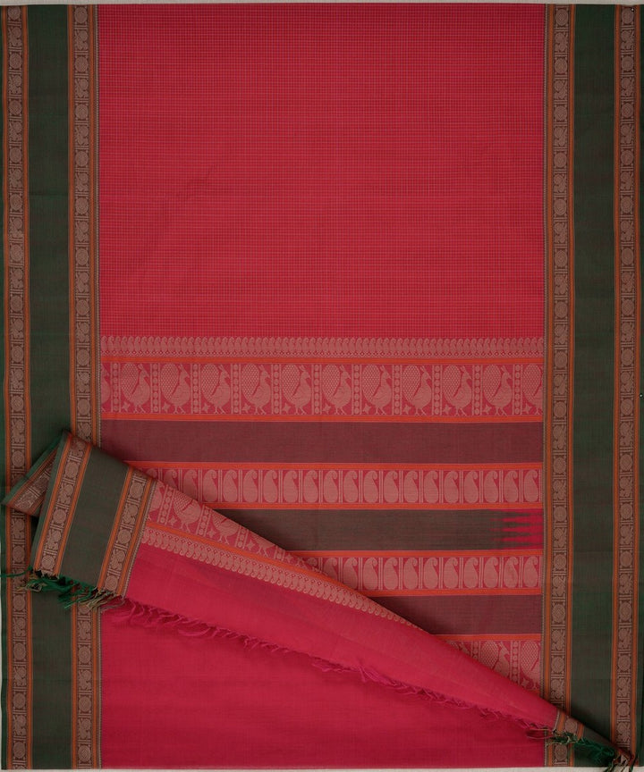 Red checks handwoven kanchi cotton saree