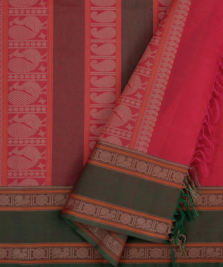 Red checks handwoven kanchi cotton saree
