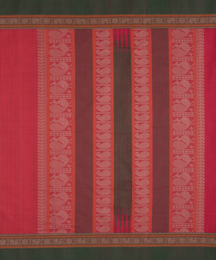Red checks handwoven kanchi cotton saree
