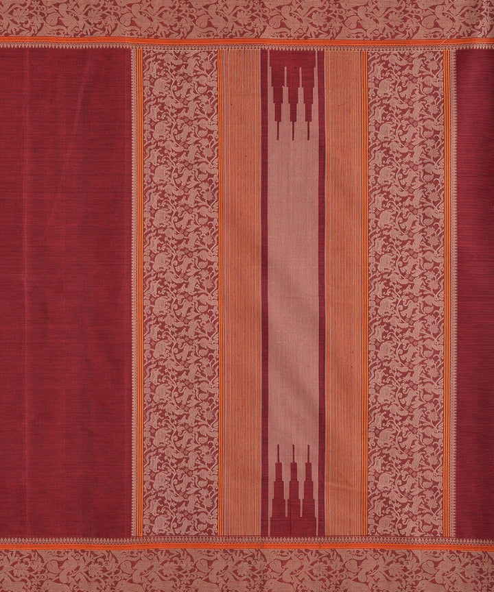 Maroon beige handloom vanasingaram kanchi cotton saree