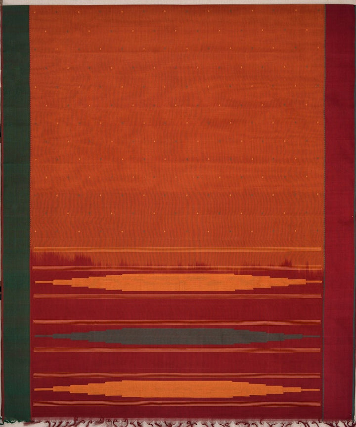 Orange handwoven ganga jamuna border kanchi cotton saree