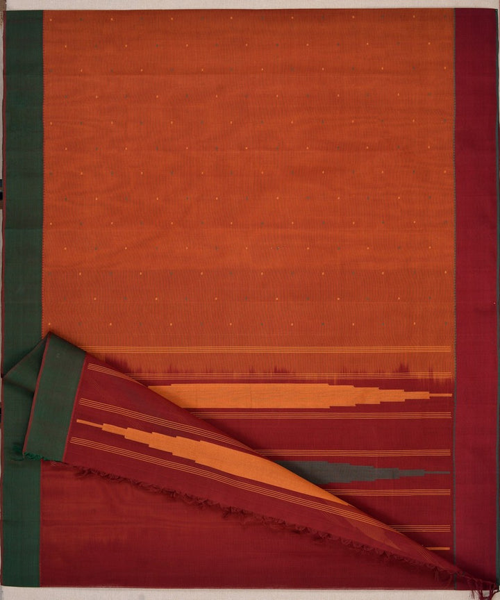 Orange handwoven ganga jamuna border kanchi cotton saree