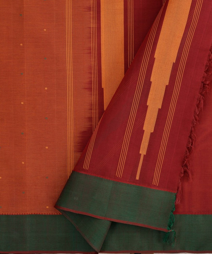 Orange handwoven ganga jamuna border kanchi cotton saree